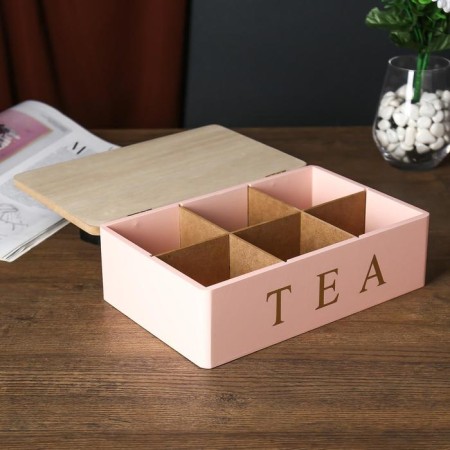 Casket tree with divisions "Tea" pink with gold 7.5x15x23 cm-1