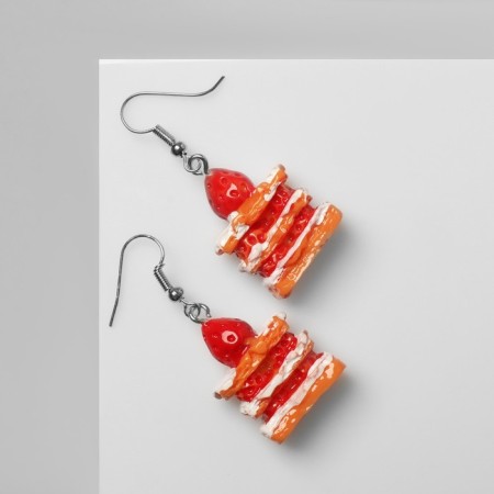 Earrings plastic "goodies" cake, white-red color-1