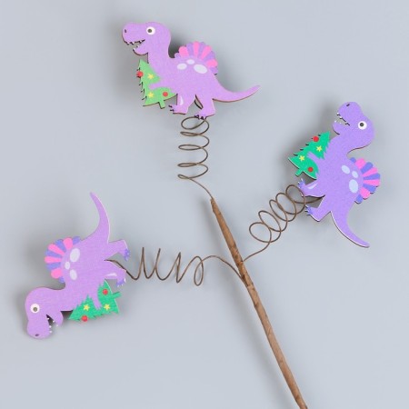 Wooden decor on the stick "Dinosaurus with a Christmas tree" 40 × 15 × 1.5 cm-3