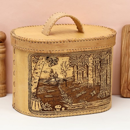 Oval breadstone "Forest glade", 28x20x27 cm, birch bark