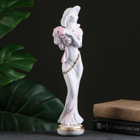 Figure "Girl in a hat" Small white/gold 10x13x38cm-1