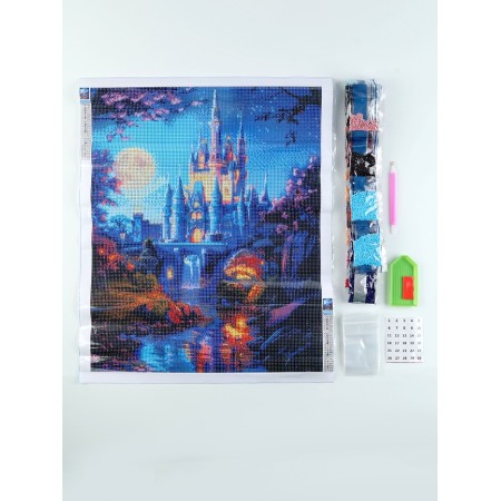 Diamond mosaic with full filling on the canvas "Fantastic Castle", 40 x 50 cm-1