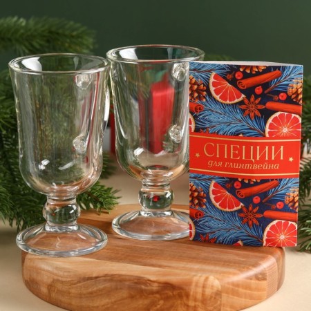A set for patching mulled wine with glasses "New Year: Happiness": spices, 30 g, glasses 2 pcs. x 250 ml.-3