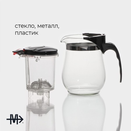 Glass teapot Magistro "Mexico City", 500 ml, with metal sieve, plastic sausage-1