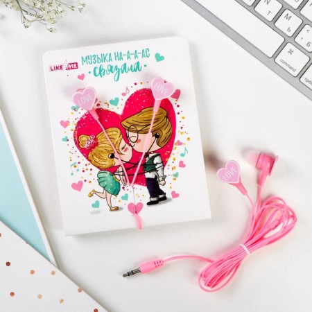 Headphones on the postcard, "love", vacuum, pink-2