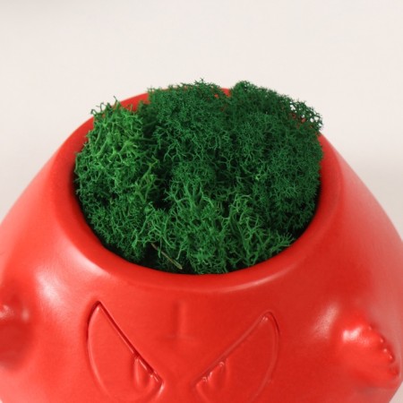 Concrete Kashpo "Evil Laughter" with moss 6.5*12.5cm red (moss green stabilized)-4