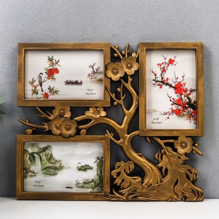 Photo frame plastic in 3 photos 10x15 cm "Cherry Garden" Dark Gold 32x27 cm
