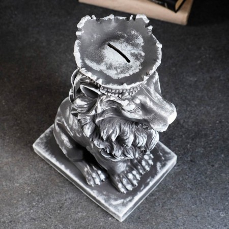 Piggy bank "Leo with the crown" Gray stone, 19x14x35cm-4