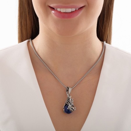 Pompeii-Pompeiy pendant Dragon, blue in black silver, 70 cm-3