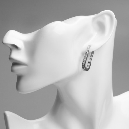Earrings with rhinestones Xuping rectangle of truth, white color in silver-2