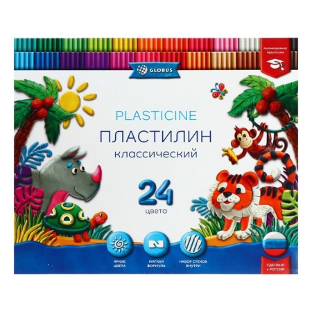 Globus plasticine "Classic", 24 colors, 480 g + 4 stacks
