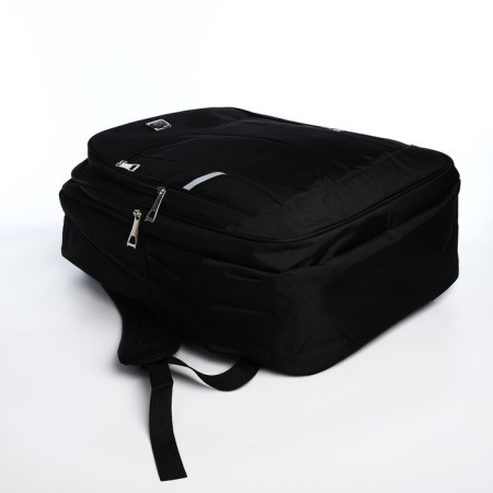 Youth backpack from textiles, 2 parts with lightning, 4 pockets, black color-4