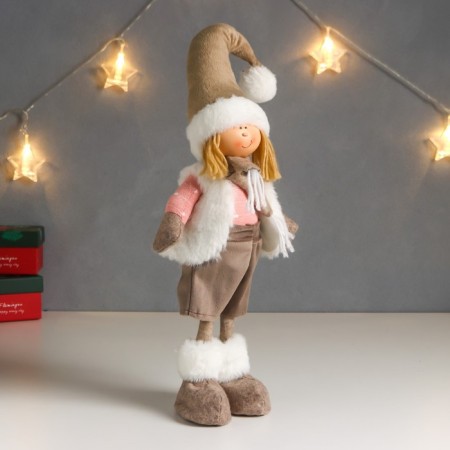 Interior doll "Boy in a white vest and beige cap" 48x10x15 cm-1