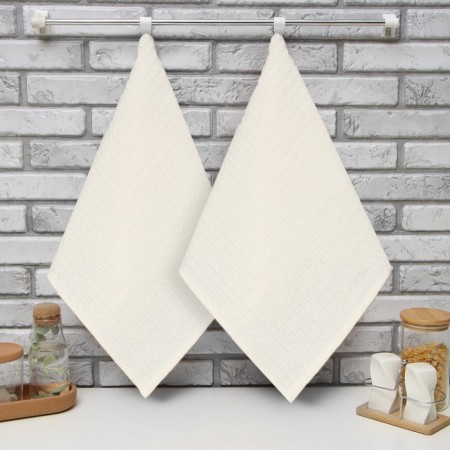 Set of kitchen. towels "Dolyana" col. White 35x60 cm - 2 pcs, 100% HL, waffle 220 g/m2