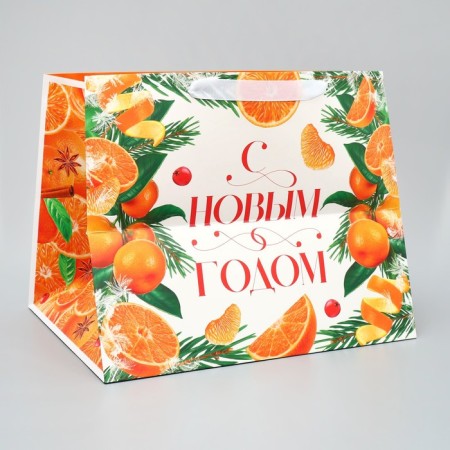 Gift package with a wide bottom "Mandarin mood", 35 x 29 x 28 cm, New Year-3