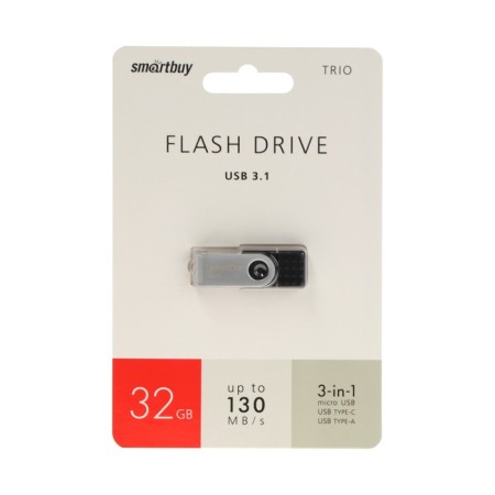 Flash drive Smartbuy Trio 3-In-1 OTG, 32GB, USB3.0, Type-C, MicroUSB, Thu up to 100MB/s, PB-3