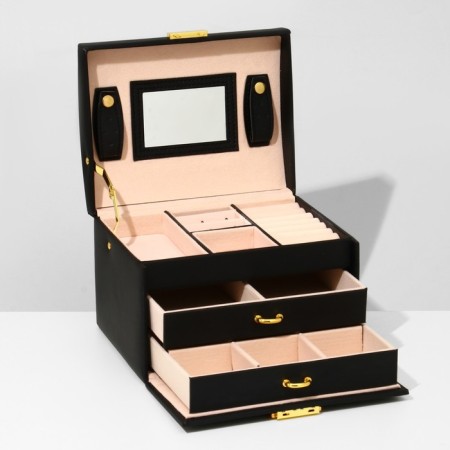 Steam for jewelry "Casket" sliding with a mirror, 17.5 × 14 × 13.5, color black-1