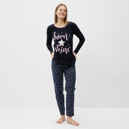 Homemade female set (jumper and trousers), dark blue color, size 52