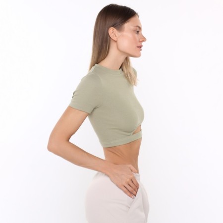 Women's T -shirt shortened, green color, size 42 (s)-1