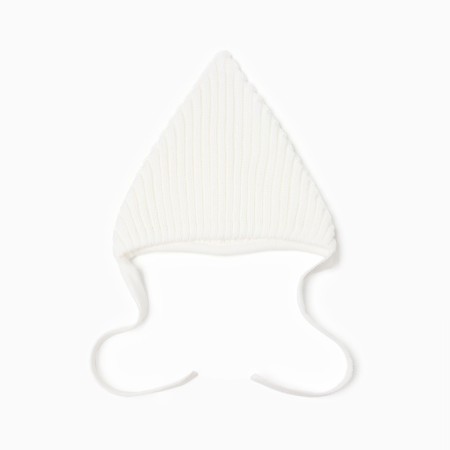Knitted children's hat minku, white color, size 38-40-5