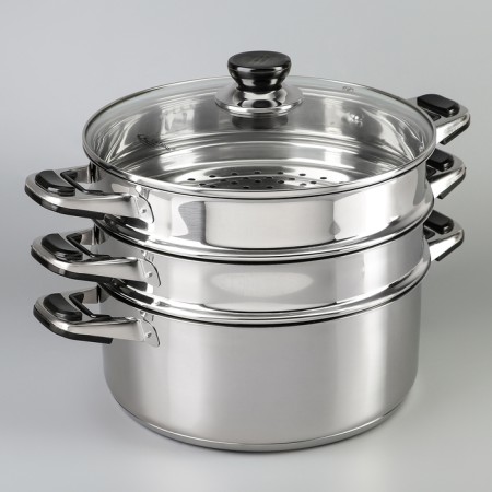 Altyn Mantock, 6 l, d = 26 cm, 2 sections, with a heat distribution layer, glass cover, induction