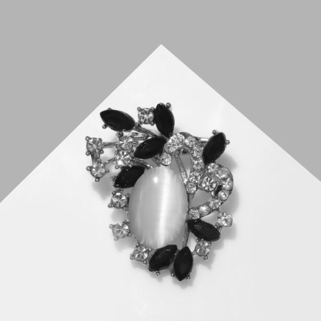 Brooch "Leaflets with a stone", the color is gray-black in silver