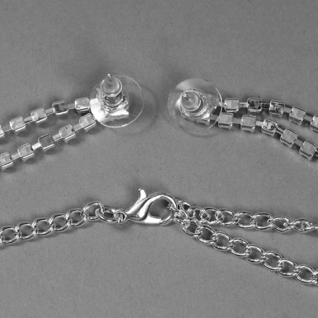 Set 2 objects: earrings, necklace "elegy" ladder, white color in silver, 40 cm-1