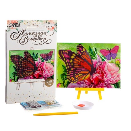 Diamond mosaic with a partial filling on the stand “Butterflies”, 13 x 19 cm, cardboard-1