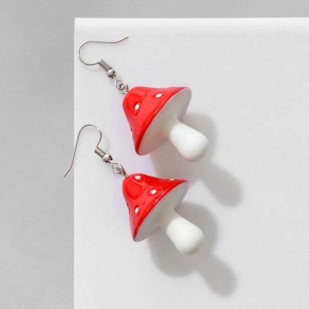 Earrings Plastic "Fleet", red-white color in silver-1