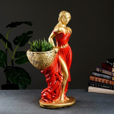 Figure with a pot "Girl with a basket" Red bronze, 1l / 30x64x32cm