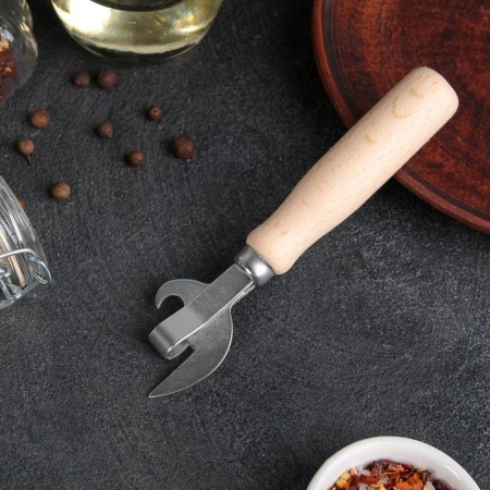 The opener is not riveted, 17 × 4 cm, zinc, with a wooden handle made of beech-6