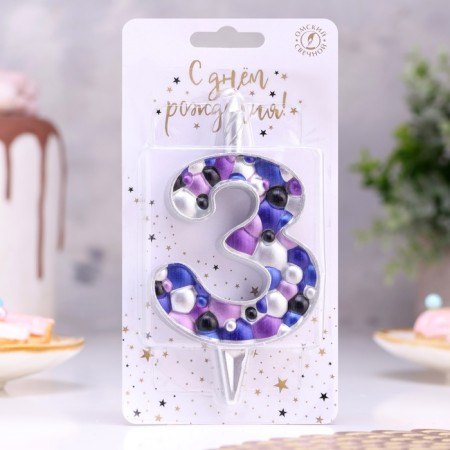 Candle for the cake "Bubbles", number "3", 10 cm, silver-1
