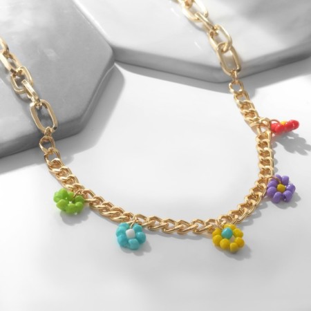 Choker "Summer" with flowers, colored in gold, 40 cm
