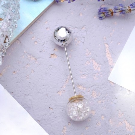 Pin "Magic Ball", 7.7 cm, white color in silver-3
