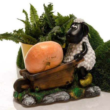 Garden figure "Sheep with a wheelbarrow" 31x58x52cm-1