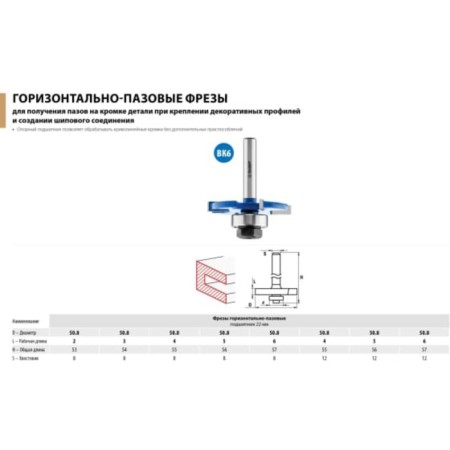 Frases of horizontal-canal bison 28757-50.8-5-12, shank d = 12 mm, 50.8 x 5 mm-7