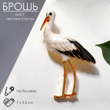 Брошь "Аист", цветная в золоте