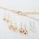 Set of 5 objects: 4 pairs fluffs, pendant “droplet”, white-blue color in gold, 40 cm