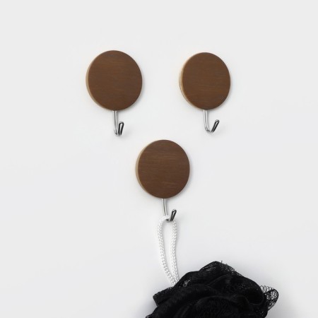 Hooks of self -adhesive fraction "wooden circles", 3 pcs, brown color-4