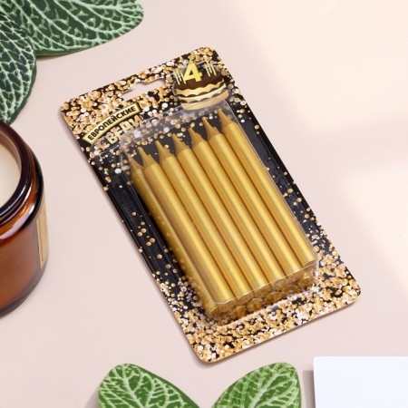 Set of candles for the Cake "Spark", 12 pcs, 8 cm, gold metallic-4