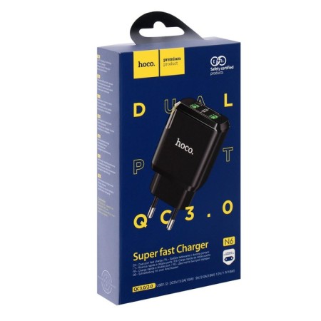 Network charger Hoco N6, 18 W, 2 USB Qc3.0 - 3 A, black-3
