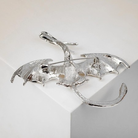 Brooch "Dragon" flying, green color in silver-2