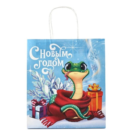 Package Gift New Year's "Snake 2025", white craft, 22 x 25 x 12 cm-2