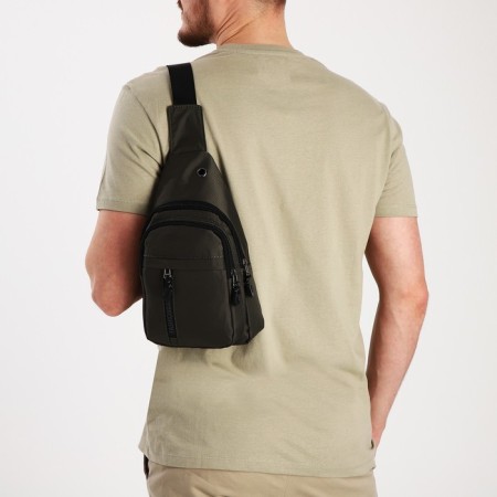 Male sling bag from textiles, headphones, green color-8