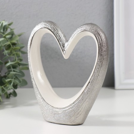 Souvenir ceramics "heart" silver-white 15x14x3.5 cm-2
