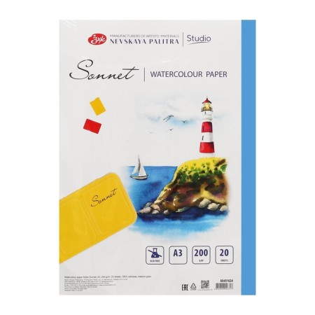 Watercolor paper in the A3 folder, SHK "Sonnet", 20 sheets, 200 g/m2, medium -grained, (80451624)-11