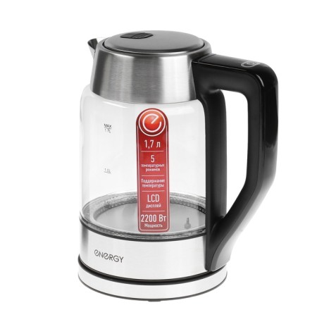 Electric kettle Energy E-207t, glass, 1.7 l, 2200 watts, gray-black-1