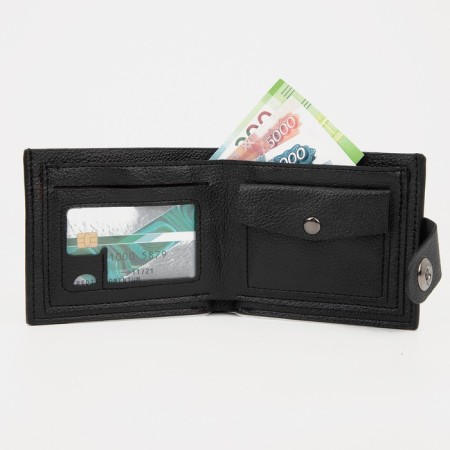 Male purse for magnet, department for bills, for maps, for coins, black color-4