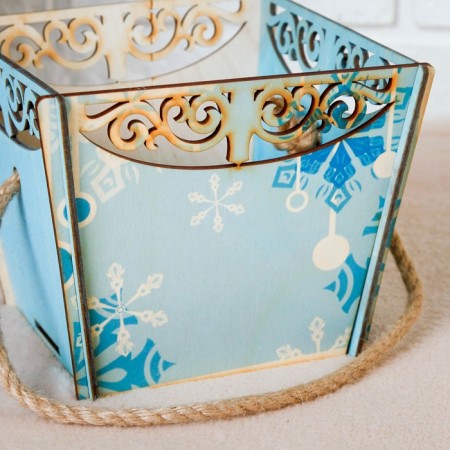 Kashpo wooden "basket, with snowflakes", self-assembled, handle- cord, 17.9 × 17.3 × 14.2 cm-2