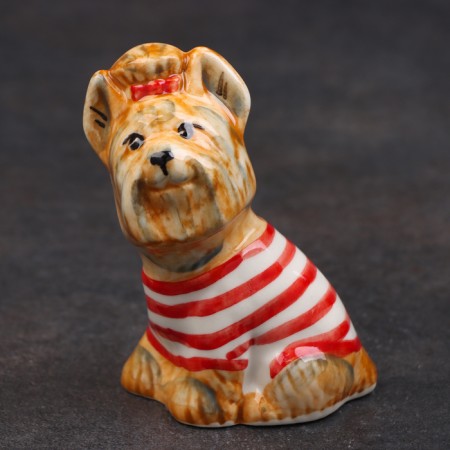 Porcelain figurine "Yorkshire Terrier T -shirt Red", 8 cm, copyright painting
